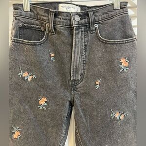 Abercrombie floral embroidered dark gray denim